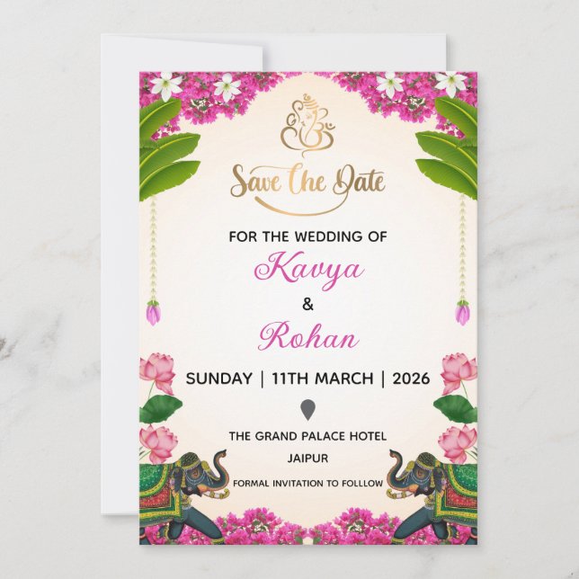 Invitation indienne de mariage "Save the Date" (Devant)