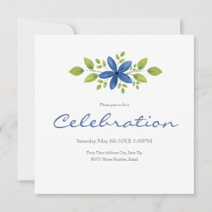 Invitation Indigo Aquarelle Florale Swag 2