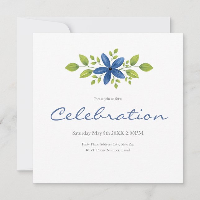 Invitation Indigo Aquarelle Florale Swag 2 (Devant)