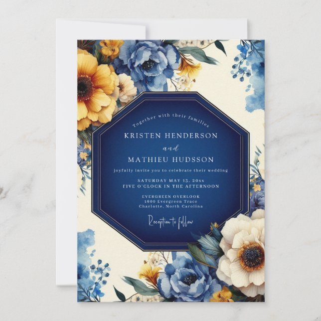 Invitation Indigo Artistic Bloom Wedding (Devant)