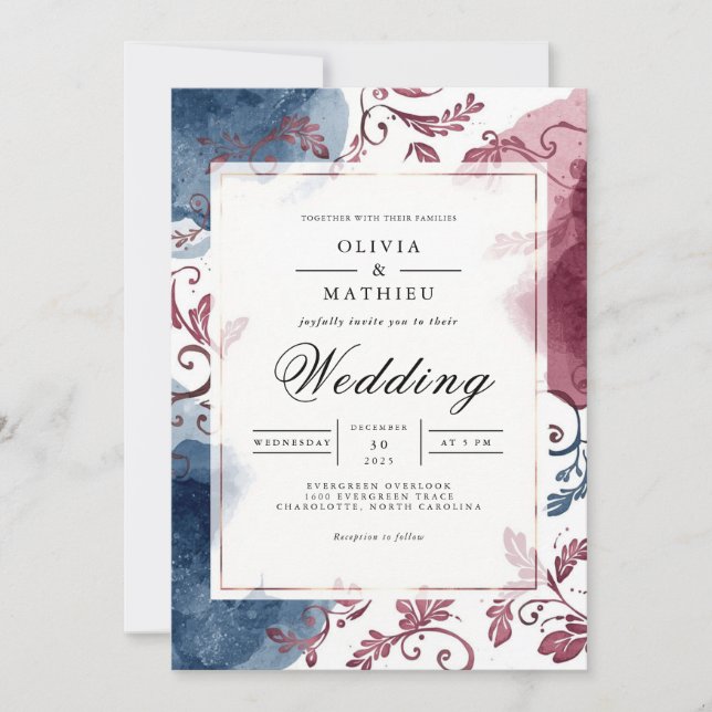 Invitation Indigo Berry Floral Mariage (Devant)