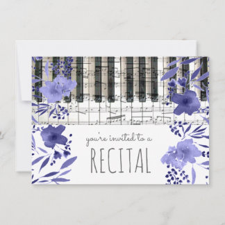Invitation indigo bleu aquarelle fleurs musique récital
