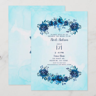 Invitation Indigo Bleu Aquarelle Floral Rustique Enterrement