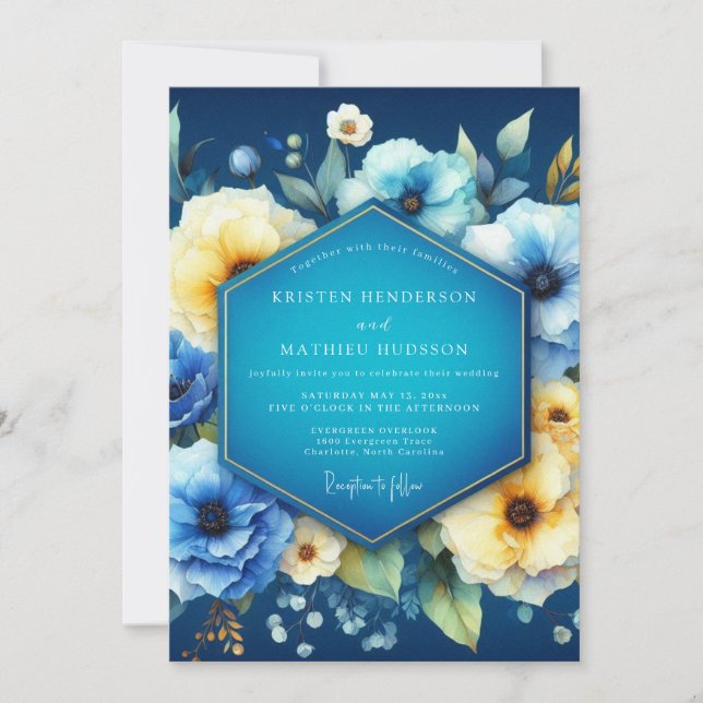 Invitation Indigo Bloom Dream Wedding (Devant)