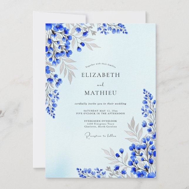 Invitation Indigo Blue Artistic Spring Wedding (Devant)