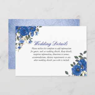 Invitation Indigo Blue Navy Minuit mariage détails de récepti