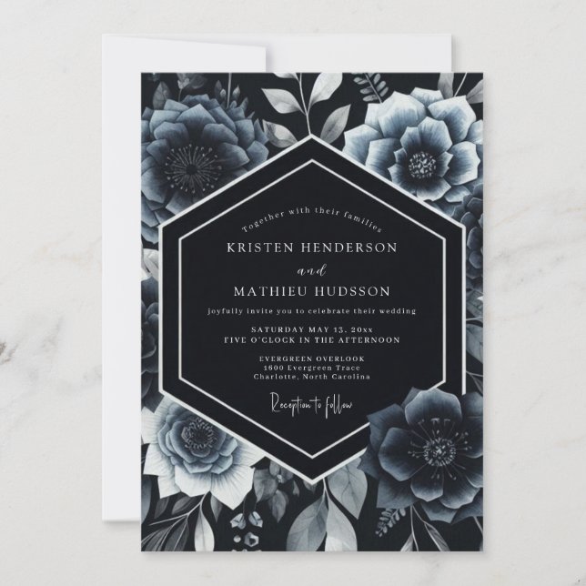 Invitation Indigo Botanical Romantic Wedding (Devant)