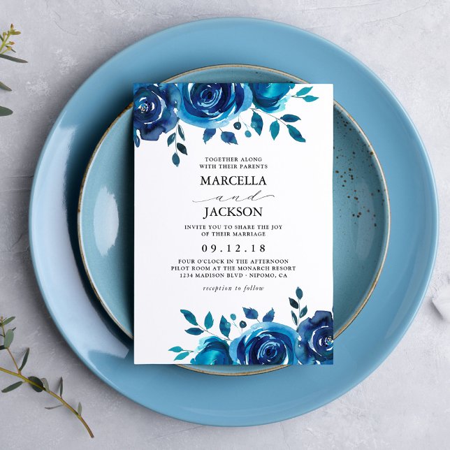 Invitation Indigo Floral Mariage (Créateur téléchargé)