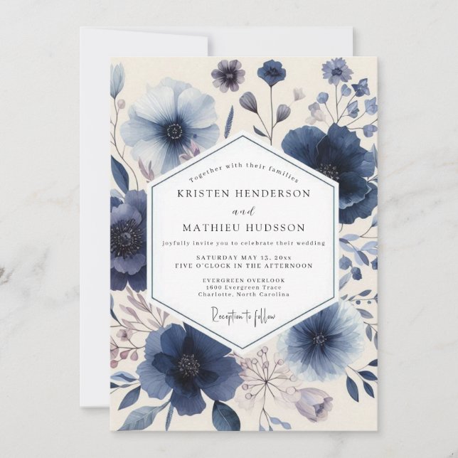 Invitation Indigo Floral Romantic Wedding (Devant)