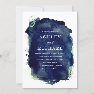 Invitation Indigo Midnight Blue Paint Splash & White Mariage