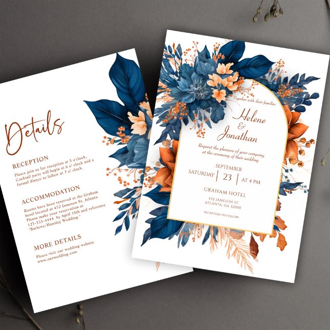 Invitation Indigo Modern Rustic Tout En Un Mariage Élégant (Indigo Modern Rustic All In One Elegant Wedding Invitation)