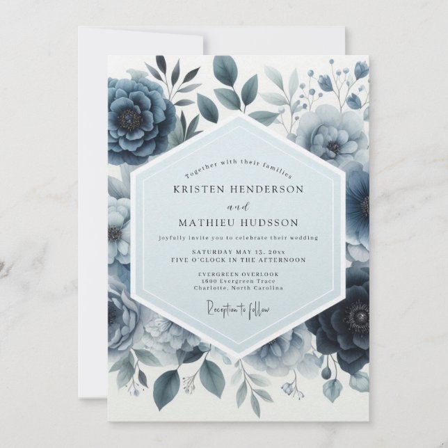 Invitation Indigo Moody Floral Wedding (Devant)