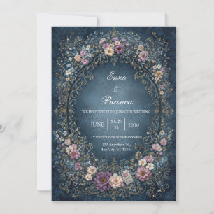 Invitation Indigo Motelé Royal Orné Ovale Mariage