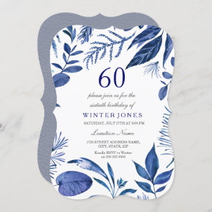 Invitation Indigo Navy Blue Leaf Floral 60e anniversaire Invi