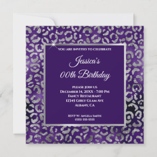 Invitation Indigo Purple et Silver Leopard Foil Anniversaire