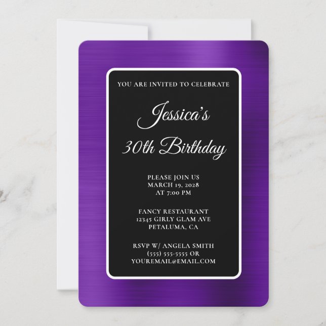 Invitation Indigo Purple Foil noir et blanc 30e anniversaire (Devant)