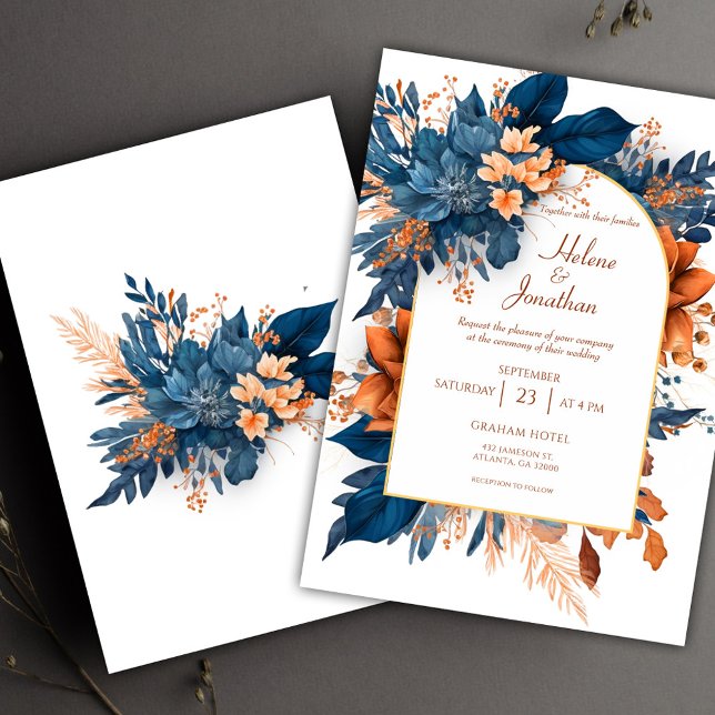 Invitation Indigo Rust Boho Aquarelle Moderne Mariage élégant (Indigo Rust Boho Watercolor Modern Elegant Wedding Invitation)