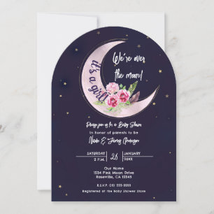 Invitation Indigo Star Fall Rose Floral Moon Baby shower