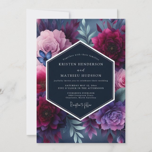 Invitation Indigo Vibrant Floral Wedding (Devant)