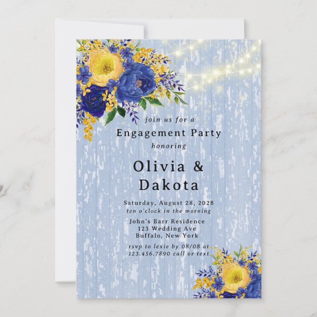 Invitation Indigo Yellow Peony Wood Lights (Devant)