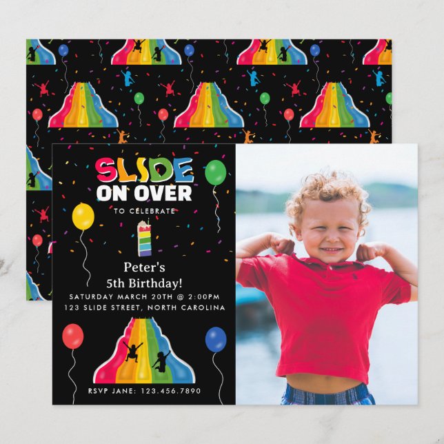 Invitation Indoor Slide Park Kids Playground Birthday Photo (Devant / Derrière)