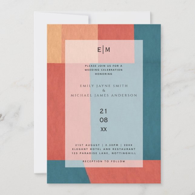 Invitation Industriel Chic Toscan Monogramme Mariage Abstrait (Devant)