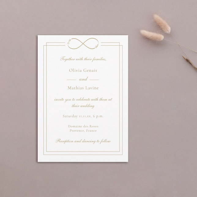 Invitation Infinity Love Monogram Gold Borders Mariage blanc (Créateur téléchargé)