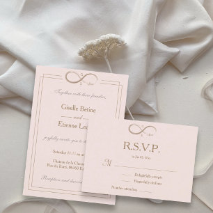 Invitation Infinity Monogramme Élégant Rose Pâle Mariage RSVP