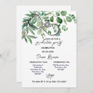 Invitation Infirmière de la fête de graduation Eucalyptus ver