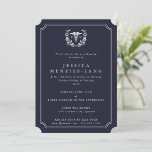 Invitation Infirmière de la Marine noire Caduceus+Laurel Wrea