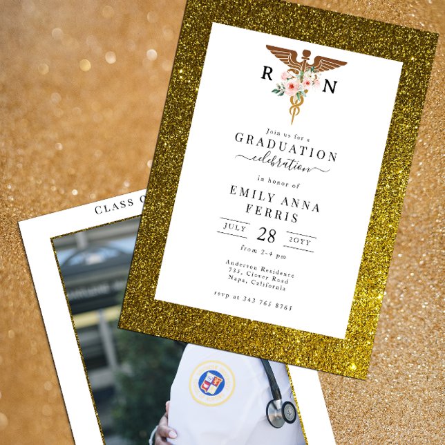 Invitation Infirmière de la RN Floral Photo Graduation Invita (Créateur téléchargé)
