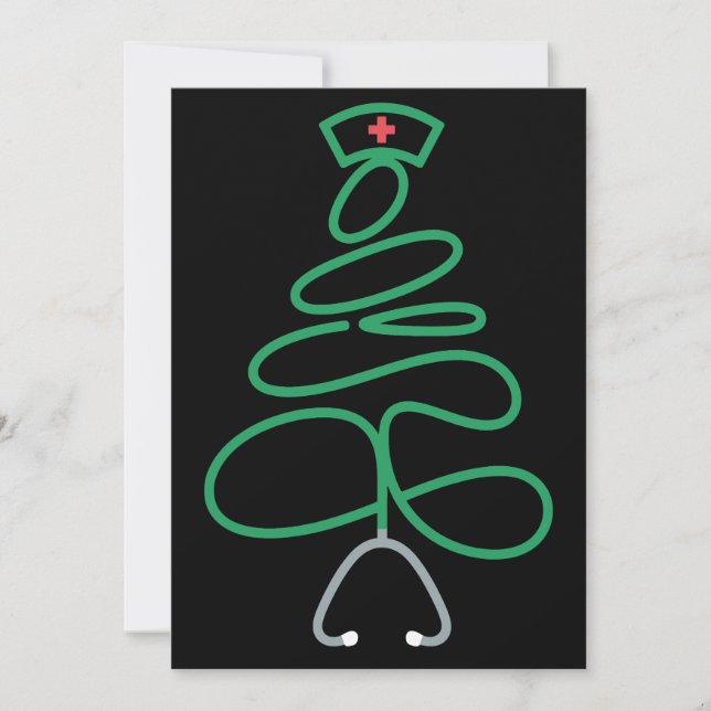 Invitation Infirmière de Noël Stéthoscope Arbre Chapeau de Pè (Devant)