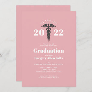 Invitation Infirmière diplômée 2022 Blush Pink Caduceus