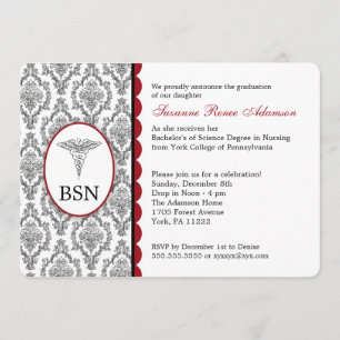 Invitation Infirmière diplômée BSN RN Burgundy damask noir