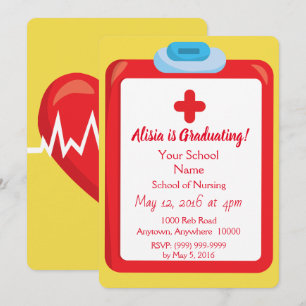 Invitation Infirmière Diplômée Rouge et Jaune Thème Invitatio