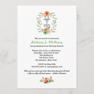 Invitation Infirmière florale de caducée goupillant