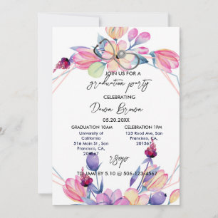 Invitation Infirmière Graduation Party Aquarelle Floral Cotta