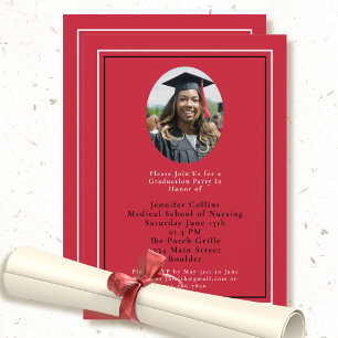 Invitation Infirmière Graduation Rouge Noir Or minimal Photo
