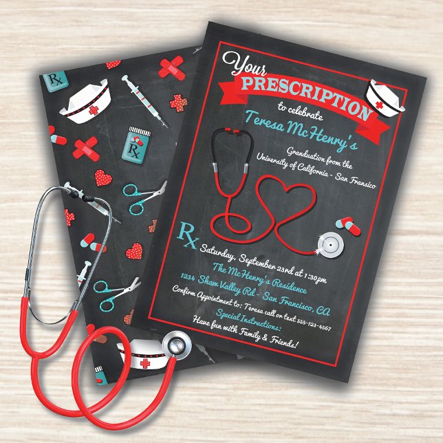Invitation Infirmière Médicale Graduation Coeur Stethoscope I (Créateur téléchargé)