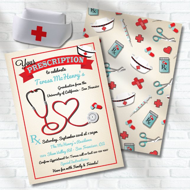 Invitation Infirmière Médicale Graduation Coeur Stethoscope I (Créateur téléchargé)