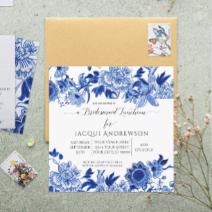 Invitation Influence asiatique Bleu Blanc Floral Bridesmaid