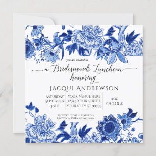 Invitation Influence asiatique Bleu Blanc Floral Bridesmaitre