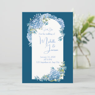 Invitation Influence asiatique Bleu Blanc Mariage floral