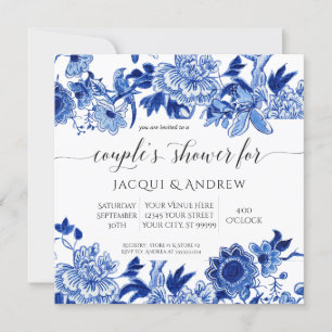 Invitation Influence Asiatique Bleu clair Couples Floral Douc