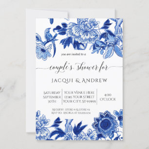 Invitation Influence Asiatique Bleu clair Couples Floral Douc