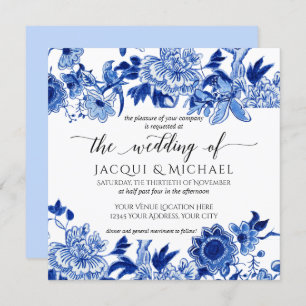Invitation Influence asiatique Bleu clair Mariage