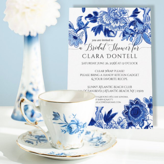 Invitation Influence florale asiatique Blue White Shower de m (Créateur téléchargé)