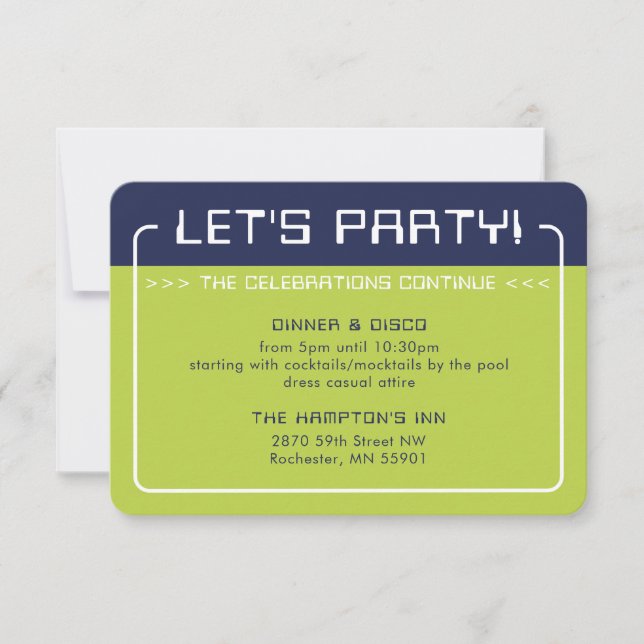 Invitation INFO DU PARTI INSÉRER Jeu moderne marine vert citr (Devant)