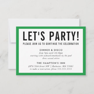 Invitation INFO FÊTE MODERNE gras vert gazon kelly