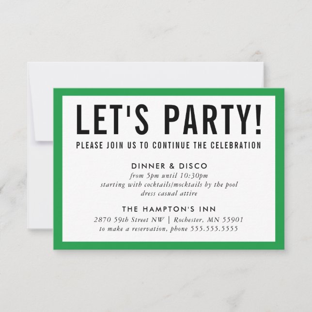 Invitation INFO FÊTE MODERNE gras vert gazon kelly (Devant)